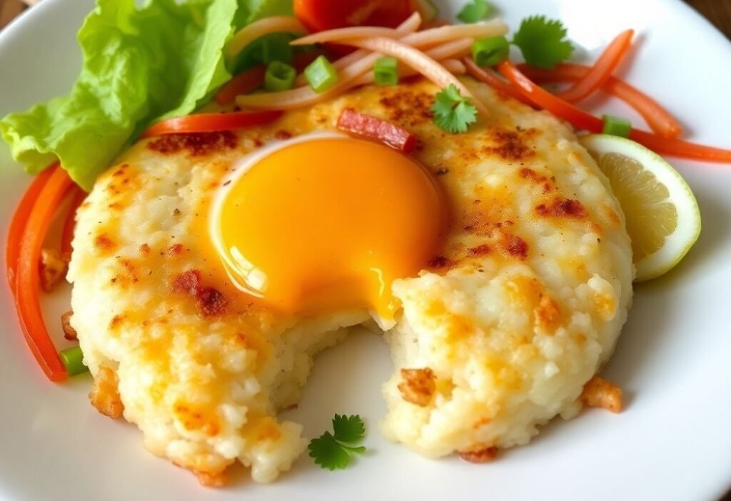 Vietnamese fried rice cake with egg