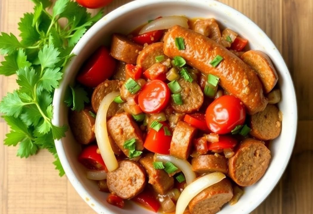 Beef Sausage Sauteed with Tomatoes and Onions