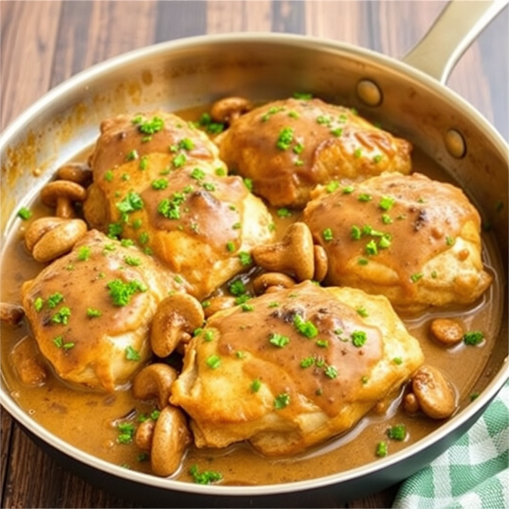 Skillet Chicken Thighs with Mushroom Gravy